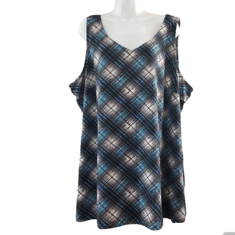 Penningtons Blue and Black Plaid Top Size 3x